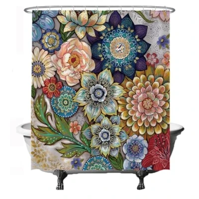 Afbeelding van Ulticool Douchegordijn Bloemen Natuur Kunst 180 x 200 cm semi Transparant met 12 Ringen Wit anti Schimmel Multi Color