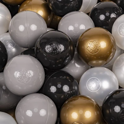 Afbeelding van KiddyMoon 700 ∅ 7cm kinderballen speelballen voor ballenbad baby plastic ballen made in eu, zwart/parel/goud/grijs