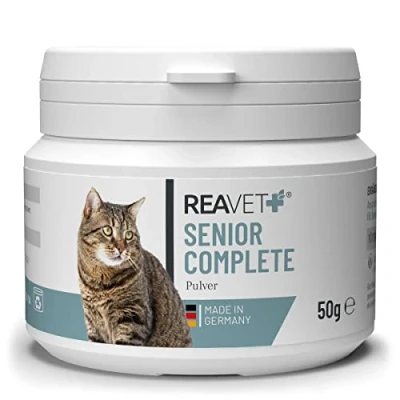 Afbeelding van ReaVET Senior Complete voor Katten Onderhoud de vitaliteit en soeplesse op oudere leeftijd‎ Ondersteunt gewrichtsfunctie het immuunsysteem 50g
