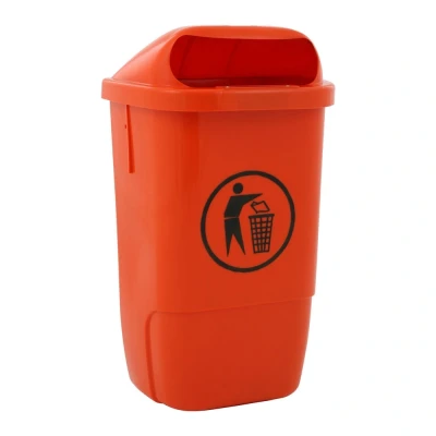 Afbeelding van Afvalbak voor wand/paalbevestiging 50 ltr. oranje