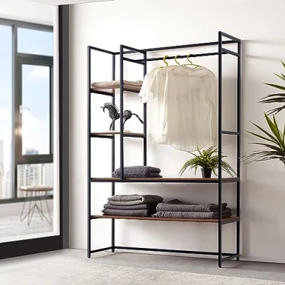 Afbeelding van Kledingkast Horgau open kast 180x120x40 cm zwart en walnootkleurig