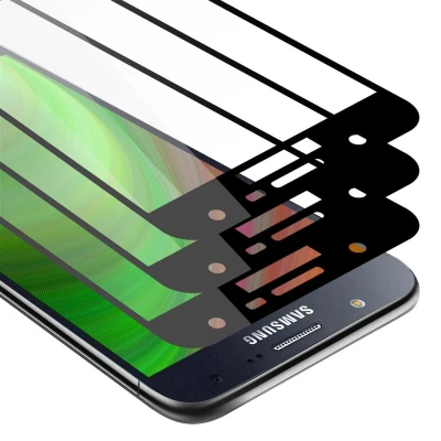 Afbeelding van Cadorabo 3x Screenprotector geschikt voor Samsung Galaxy J7 2015 Volledig scherm pantserfolie Beschermfolie in TRANSPARANT met ZWART Getemperd (Tempered) Display beschermend glas 9H hardheid 3D Touch