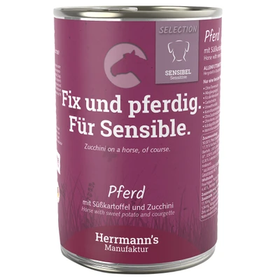 Afbeelding van 24x 400g Herrmann&#039;s Selection Sensitive Horse met bio zoete aardappel &amp; courgette hondenvoer nat