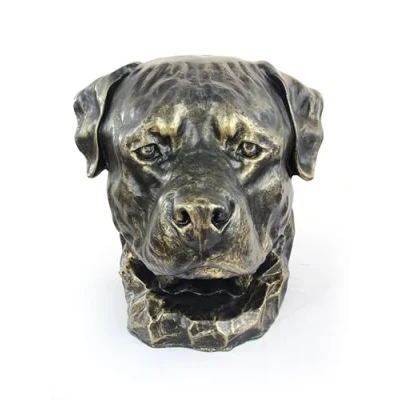 Afbeelding van Rottweiler urn hond en tuinbeeld voor hondenas, grote hondenkop