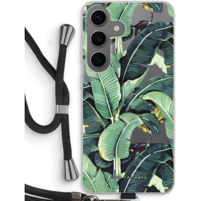 Afbeelding van Case Company® hoesje met Koord geschikt voor Samsung Galaxy S24 Bananenbladeren Telefoonhoesje Zwart Bescherming aan alle Kanten en Over de Schermrand