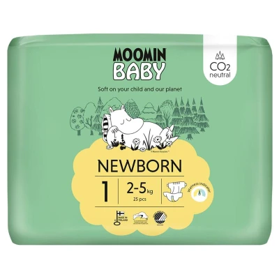 Afbeelding van Moomin Baby Eco Wegwerpluiers Maat 1 Nordic Swan Ecolabel Veilige keuze Anti allergisch CO2 neutraal