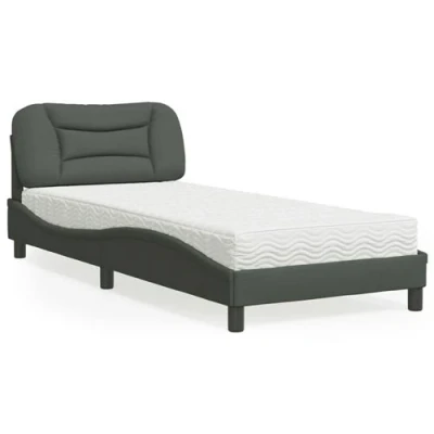 Image de vidaXL Lit avec matelas gris foncé 90x190 cm tissu
