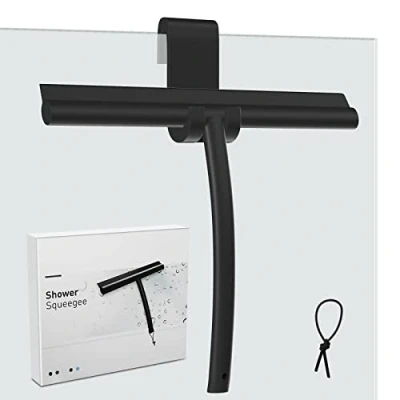 Afbeelding van MOSUO 24 cm siliconen schraper, roestvrijstalen kern, multifunctioneel, voor douche, badkamer, glas, raam, auto, zwart