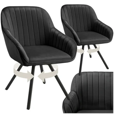 Afbeelding van tectake Set van 2 eetkamerstoelen Draaifauteuil in Fluwelen Look Woonkamerstoel, Gestoffeerde Stoel zwart