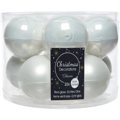 Afbeelding van 10 kerstballen winterwit emaille 60 mm KSD