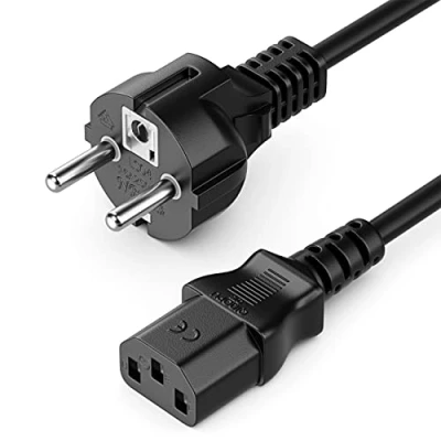 Afbeelding van deleyCON 7,5 m stroomkabel, netsnoer, veiligheidscontact type F (CEE 7/4) met koude stekker, C13 PC, computermonitor, printer, zwart