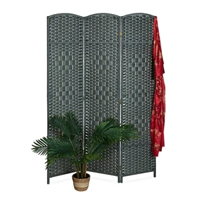 Afbeelding van Relaxdays Vouwscherm 3 delig 170 x 120 cm (h b) voor binnen, hout, papieren touw, grijs