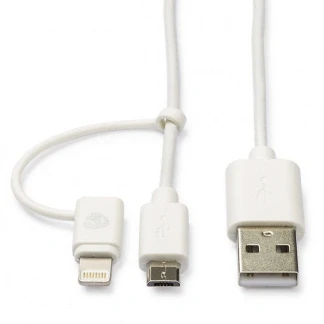 Afbeelding van Apple Lightning en Micro USB kabel 2.0 2 in 1 meter (Wit)