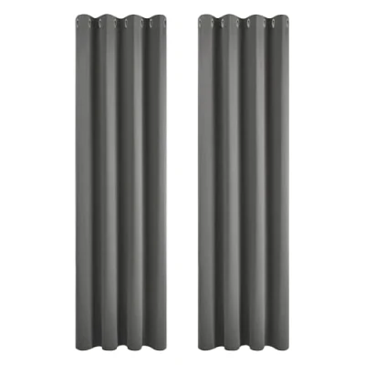 Afbeelding van Deconovo Set van 2 verduisterende gordijnen, thermisch isolerend, voor woonkamer, slaapkamer, modern design met ringen, lichtgrijs, 117 x 229 cm (b h)