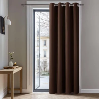 Afbeelding van Deconovo, thermisch isolerende verduisteringsgordijnen, anti kou, voor jongensslaapkamer, modern ontwerp met oogjes, 132 x 214 cm (breedte hoogte), chocolade, 1 stuk