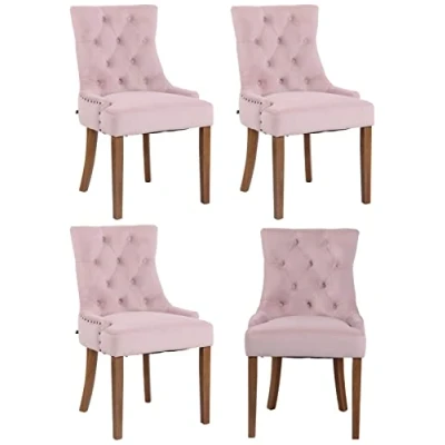 Afbeelding van CLP Aberdeen Set van 4 eetkamerstoelen Zonder armleuning Hout Fluweel roze antiek licht