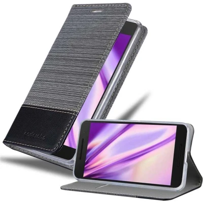 Afbeelding van Cadorabo Hoesje geschikt voor Huawei Google NEXUS 6P in GRIJS ZWART Beschermhoes met magnetische sluiting, standfunctie en kaartvakje Book Case Cover Etui