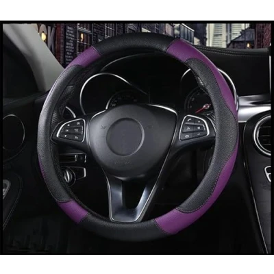 Afbeelding van Istn Stuurhoes voor auto, uniseks, kunstleer, contrasterende kleur, antislip, goed ademend vermogen, 38 cm, paars