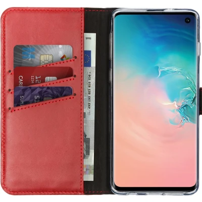 Afbeelding van Selencia Hoesje Geschikt voor Samsung Galaxy S10 Met Pasjeshouder Echt Lederen Bookcase Rood