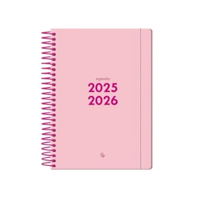 Afbeelding van Liderpapel schoolagenda 25 26, spiraalbinding, basic, roze, 1 pagina A5, tweetalig, FSC papier, 70 g.