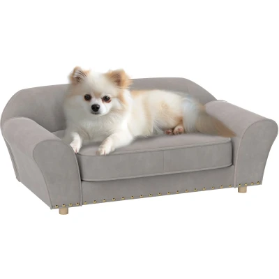 Afbeelding van PawHut Hondenbank voor kleine honden met afneembaar en wasbaar kussen, studs, 10 kg, grijs