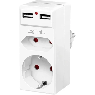 Afbeelding van LogiLink PA0276 Contactdoos Met USB laaduitgang, Kinderbeveiliging, Overspanningsbeveiliging IP20 Wit