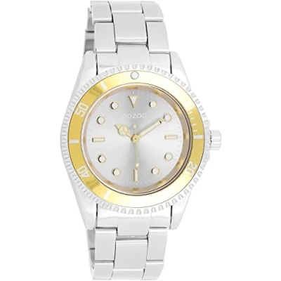 Afbeelding van OOZOO Timepieces Zilverkleurig/goudkleurige horloge met zilverkleurige roestvrijstalen armband C11145