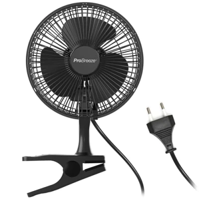 Afbeelding van Pro Breeze Mini ventilator met klem, 2 snelheden, 15 cm, tafelventilator clip, klein, draagbaar, stil, 360 draaibaar, voor thuis, tafel, kantoor, zwart
