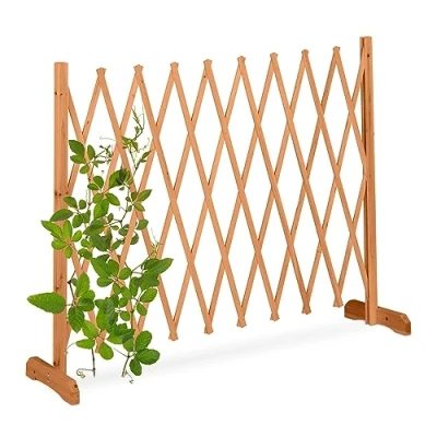 Afbeelding van Relaxdays plantenklimrek hout tot 275 cm breed buiten schaarhek hoog klimhulp