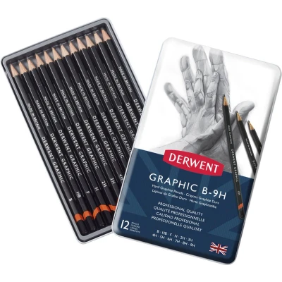 Afbeelding van Derwent Graphic Hard potloden set in blik assorti 12 stuks