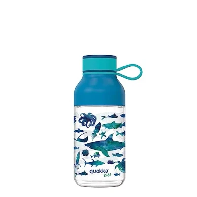 Afbeelding van Quokka Kids Ice met haak, Sea Animals herbruikbare waterfles van Tritan, BPA vrij, brede vulopening, druppelsluiting, 430 ml