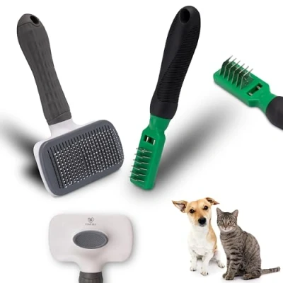 Afbeelding van FinoPet 2 stuks hondenborstels/kattenborstels en ontwarermes, lange haren korte haren, epilator voor dieren, accessoires honden of katten als vlooienkam