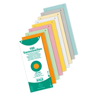 Afbeelding van EXACOMPTA 13395B, 180 g, geperforeerde effen Italiaanse steekkaarten, 10,5 cm x 24 voor ordner (A4), 1 verpakking van 100 stuks, verschillende kleuren
