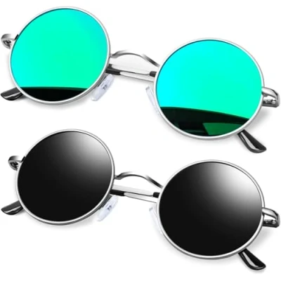 Afbeelding van KANASTAL Zonnebril voor dames en heren, rond, gepolariseerd, hippie, klassiek, vintage, retro, steampunk, metalen frame, UV400