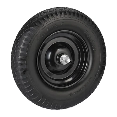 Image de Relaxdays roue de brouette 4.00 8, en caoutchouc plein avec essieu, rechange, anti crevaison, charge maximale 100 kg, noire