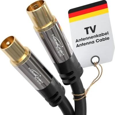 Afbeelding van KabelDirekt antennekabel 0,5 m (doorlop. afscherming, 75 Ohm, coax stekker &gt; contrastekker, premium kabel, tv, HDTV, radio, kabeltelevisie DVB T, DVB C, S, S2, UKW, DAB, DAB+)