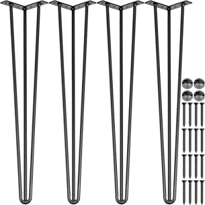 Image de VEVOR Pieds de Table En Épingle à Cheveux 28 pouces, Ensemble 4 PC, À Acier avec 3 Tiges Robustes, Meubles Noirs pour Créer