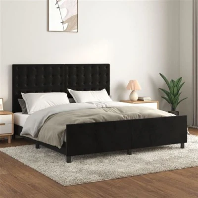 Afbeelding van vidaXL Bedframe met hoofdeinde fluweel zwart 160x200 cm