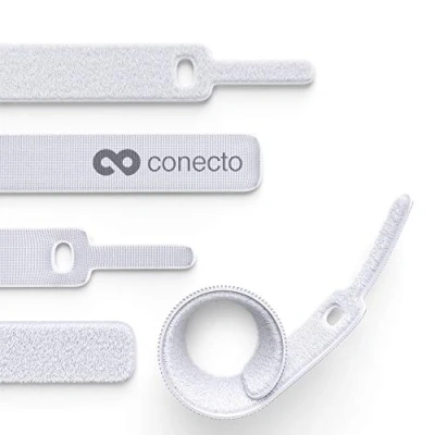 Afbeelding van conecto 30 stuks klittenband kabelbinders 15 cm met gesp kabelmanagement klittenbandsluiting wit