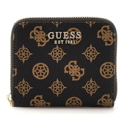 Afbeelding van GUESS Portemonnee Laurel SLG Small Zip Around Wallet Mocha Logo Zwart