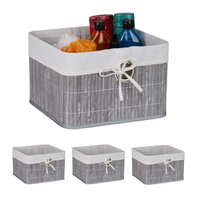 Afbeelding van opbergmand bamboe set van 2 20 x 31 cm badkamer grijs