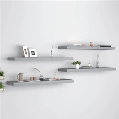 Afbeelding van Wandschappen zwevend 4 st 90x23,5x3,8 cm MDF grijs