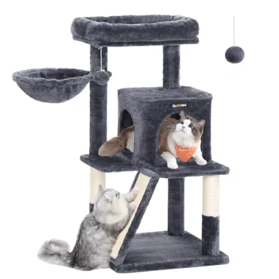 Afbeelding van Krabpaal voor Katten, Kattenboom, Klimtoren Knuffelhol, Krabplank, Grijs