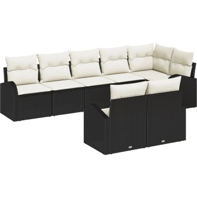 Afbeelding van vidaXL 8 delige tuinsofa set met kussens Zwart Poly Riet