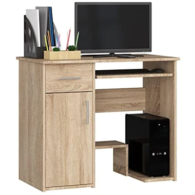 Afbeelding van Jay Computerbureau met plank voor toetsenbord en pc, 2 laden deurplanken, 1 lade, opbergvak deur, voetensteun, 90 x 74 50 cm, 29 kg, Sonoma eiken