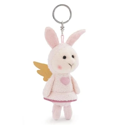 Afbeelding van Sleutelhanger voor je beschermengel, haas, met hart, 10 cm, roze, dierenhanger metalen ring om op te hangen aan sleutels, touw, tas en meer