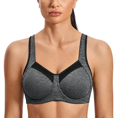 Afbeelding van SYROKAN Run Max Sportbeha voor dames, racerback, grote grip, Grijs Chinees