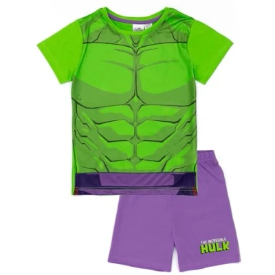 Afbeelding van Marvel Hulk Boys Pyjamaset Kids T shirt in Shorts PJ&#039;s Machtig groen Paars design Officiële Merchandise Perfect cadeau voor kleine superhelden,