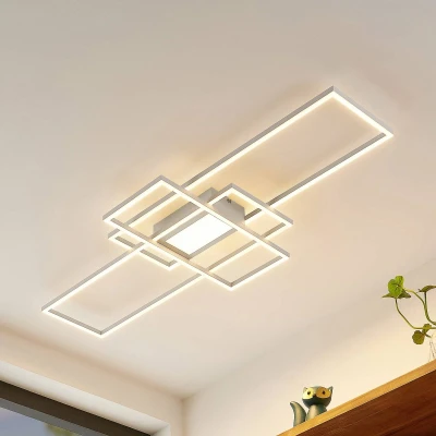 Afbeelding van Lindby LED plafondlamp met dimmer 1licht Staal H: 6.5 cm wit mat Inclusief lichtbron