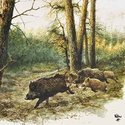 Afbeelding van Set van 20 servetten in de vorm een wild zwijn het bos voor herfst met dierenmotief 33 x cm